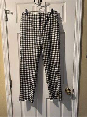 J. Crew Black and White Gingham Straight-Leg Pants Kate